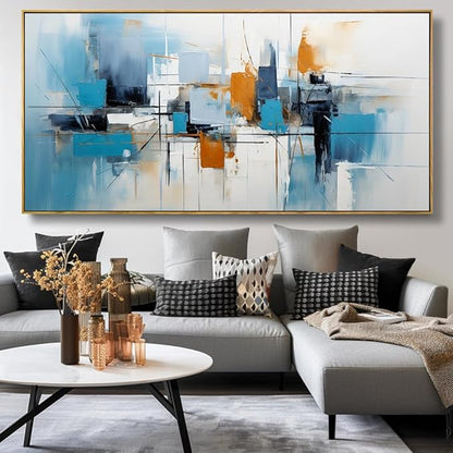 Wall Art Abstract Wall Decor Blue Orange Colorful Canvas Painting Modern Artwork for Living Room Bedroom Dining Room Home Office Decor 30"x60" with Framed