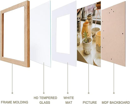 KTKDE 5x7 Picture frame Set of 2,4x6 with mat 5x7 without Mat,Modern Style Wood Composite Frame, Real Glass, Studio Gallery frame Wall Mount and Tabletop Display Family Friends Wedding Ideal Gift