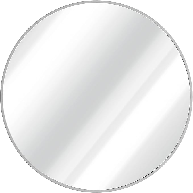 HBCY Creations Small Round Mirror, Silver 20 inch Wall Mirror for Entryway, Bathroom, Living Room and More, Modern Minimalist Mirror for Both Rustic and Boho Design and Decor
