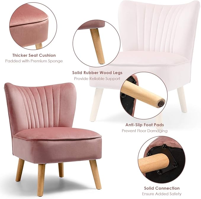 Giantex Velvet Accent Chair, Upholstered Modern Sofa Chair w/Wood Legs, Thickly Padded, Small Armless Wingback Club Chairs for Living Room Bedroom Furniture
