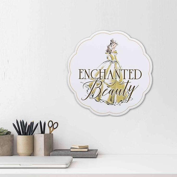 Open Road Brands Disney Princess Belle Enchanted Beauty Wood Wall Decor - Elegant Beauty and the Beast Wall Art for Home or Office