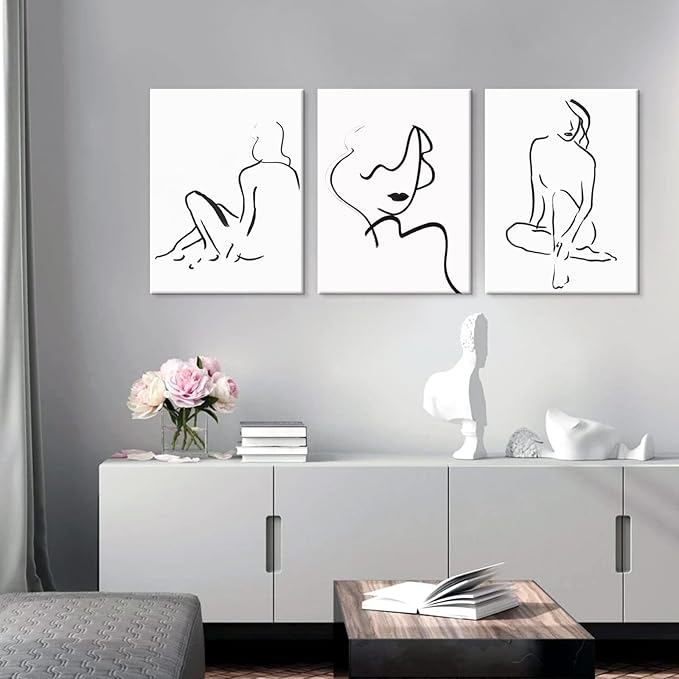 Chadow Artwork Abstract Woman Line Wall Art Black and White Wall Art Line Drawing Modern Minimalist Wall Decor Abstract Woman's Body Shape Poster Minimalist Line Artwork for Woman Bedroom Bathroom
