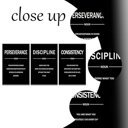 Perseverance Discipline Consistency Posters Inspirational Canvas Wall Art 3 Pieces Motivational Office Wall Decor Painting Artwork for Home Living Room Gym Stretched and Framed [48''W x 24''H]