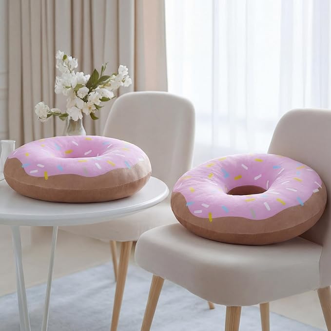 2 Pack Dount Pillows Food Round Throw Pillow 10 x 10 Inch Soft Plush Funny Food Shaped Doughnut Pillow Couch Chair Bed Bedroom Room Home Wedding, Anniversary