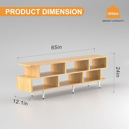 Lightdot 65" TV Stand Fits TVs Up to 75 Inch, Entertainment Center with Power Outlet & Open Storage Shelves, Sofa Cabinet Media Console for Living Room, Bedroom, Kitchen, Easy Assembly Walnut TV Table