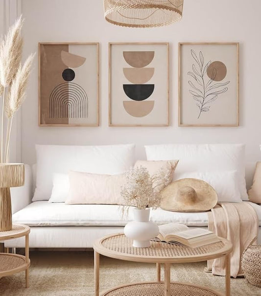 ZHBJSM Minimalist Abstract Wall Art Set of 3 Geometric Line Print Dual-Tone Earthy Tone Modern Scandinavian Boho Chic Decor for Bedroom Living Room Office 12x16 Inch Unframed