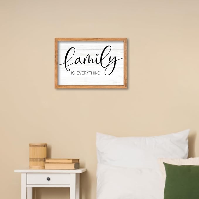 AuraPeak Family Is Everything Wall Decor Rustic Dining Room Sign for Horizontal Home Living Room Entryway Hallway Wood Hanging Plaque Wall Art Decoration (Wood 16"×10")