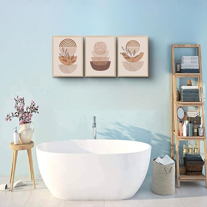 Boho Canvas Wall Art - Living Room, Bedroom, Kitchen & Office - Minimalist Natural Wood Framed Wall Paintings