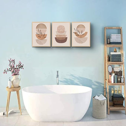 Boho Canvas Wall Art - Living Room, Bedroom, Kitchen & Office - Minimalist Natural Wood Framed Wall Paintings