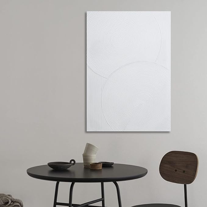 Zessonic White Boho Abstract Wall Art - 3D Minimalist Line Hand Painting for Boho Decor, 28" x 40" Artwork for Living Room, Bedroom, Home Office