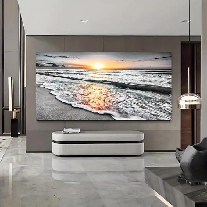 Bamdeya Large Size Wall Art Bedroom Black white Beach Wall Art Sunset Ocean Picture Painting Sea Decor Poster Office Artwork Living Room Decor Kitchen Prints Art Framed Canvas Decorations 24x48