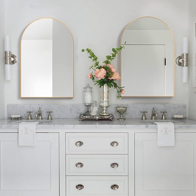 Arched Wall Mirror for Bathroom,20"x30" Arched Mirror Wall Mounted Mirror with Metal Frame, Gold Vanity Mirror Decor for Mantle, Bedroom, Entryway, Living Room