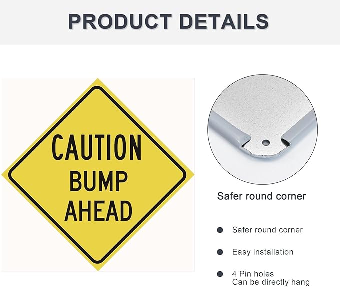 Slow Down Sign, Caution Bumps Ahead Signs,Bump Ahead Road Sign Yellow Metal Tin Signs 12 x 12 Inch