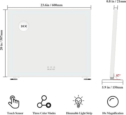 ANYHI Hollywood Makeup Mirror with Lights, Large Lighted Vanity Dressing Table Mirror, Desktop/Wall Mounted Mirror with Lights, Smart Touch Screen, with 10X Magnification, Silver (23.6''x20'')