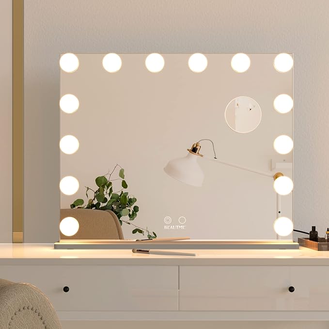 ANYHI Vanity Mirror with Light, Large Hollywood Lighted Makeup Mirror 14 Dimmable LED Bulbs, Smart Touch Control, Tabletop or Wall-Mounted, Detachable 10x Magnification, 24.4" x 20.2" (Silver)