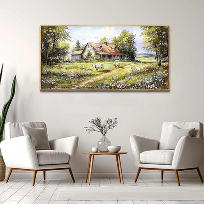 QIYILEXWART Wood Framed Canvas Wall Art For Living Room Large Wall Decor For Office Bedroom Decorations Farmhouse Watercolour Picture Forest Lodge Painting Artwork Room Ready To Hang