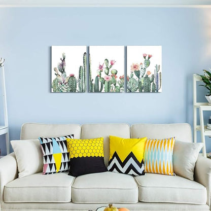 Canvas Wall Art For Living Room Family Wall Decor For Bedroom Kitchen Wall Art Pictures Artwork Prints Green Succulent Cactus Wall Painting Modern Framed Bathroom Home Decorations 12" X 16"3 Piece