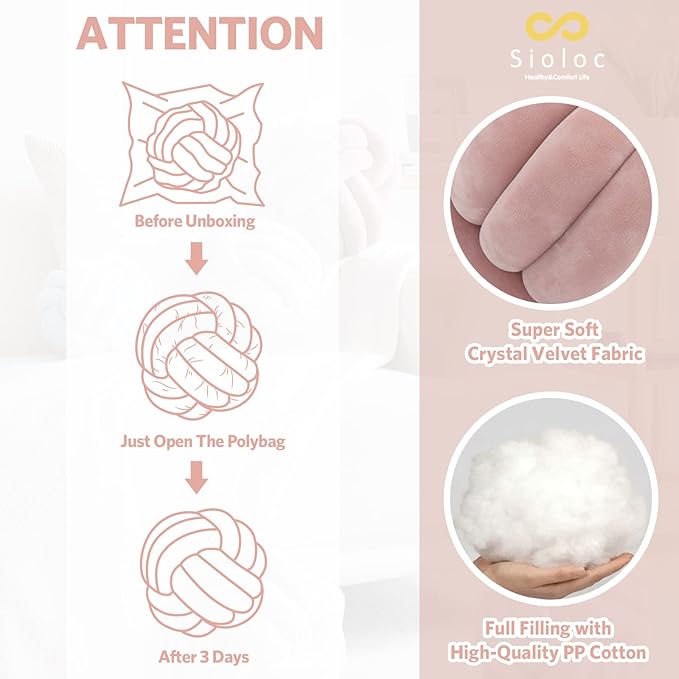 Sioloc Soft Knot Ball Pillows,Round Throw Pillow Cushion Home Decoration Plush Pillow,Throw Knotted Pillow Handmade Round Plush Pillow（13.7inches,Blush1）