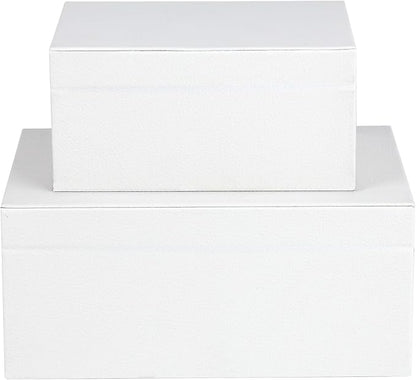 HofferRuffer Faux Leather Jewelry Boxes, Decorative Boxes Storage Accessory Organizer with Gold Hardware Decor, Classic Vegan Leather Set of 2 Pieces (White)