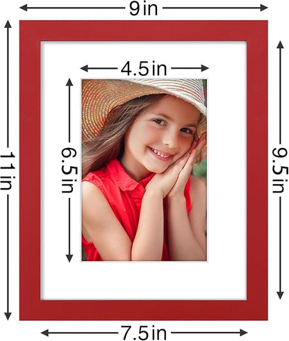Vittanly 8x10 Picture Frames Set of 9, Shatter Resistant Plexiglass, Display 5x7 Pictures with Mat or 8x10 without Mat, Photo Frames for Wall or Tabletop, Engineered Wood, Red