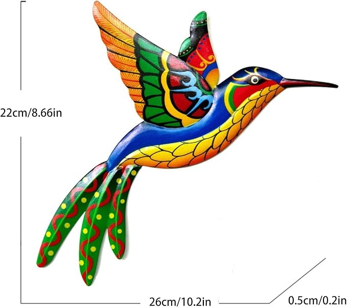 4 Pack Outdoor Garden Wall Art Decor Metal Hummingbird, 3D Colorful Garden Birds Sculpture, Metal Hand Made Bird Wall Art Decorations for Fence Patio Balcony Living Room