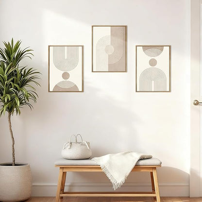 BINCUE Neutral Abstract Wall Art Boho Geometric Wall Decor Mid Century Modern Artwork for Living Room Bedroom Office 12" Lx16 W Set of 3