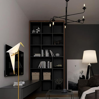 63" Bird Floor Lamp, Modern Gold Origami Bird Lamp Swinging Crane Pendant Light for Bedroom Dining Living Room