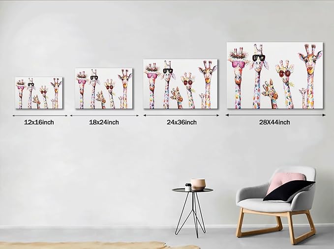 Giraffes Graffiti Canvas Wall Art for Living Room Bansky Wall Decor Colorful Animal Posters Prints Modern Home Decoration Framed Ready to Hang 18x24inch