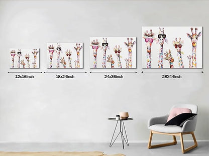 Giraffes Graffiti Canvas Wall Art for Living Room Bansky Wall Decor Colorful Animal Posters Prints Modern Home Decoration Framed Ready to Hang 18x24inch
