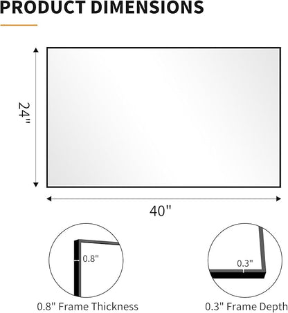 KOCUUY Bathroom Mirror, 24x40 Inch Black Mirror with Aluminum Metal Frame, Black Vanity Wall Mirror Modern Home Decor for Bathroom, Living Room, Farmhouse and Entryway, Hang Horizontal/Vertical