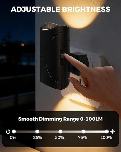 2 Pack Night Lights Plug into Wall, Modern LED Night Light Plug in, 0-100LM Adjustable Brightness, Dimmable Night Lights for Hallway Bedroom Stairway, White Light 6500K (Warm White)