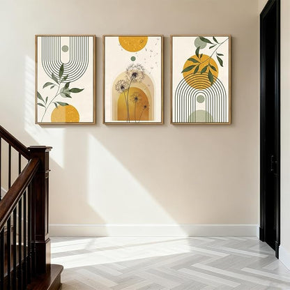 ANHUIB Boho Minimalist Canvas Wall Art 24x36 Inch Dandelion Plant Wall Decor Modern Geometric Artwork Abstract Line Botanical Painting Set of 3 for Living Room Bedroom Dining Room