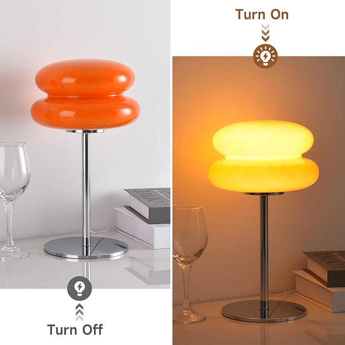 WELIASA Mushroom Lamp Table Lamp for Night Stands,Mid Century Modern Desk Lamps for Bedroom, Vintage Dimmable Bedside Small Cute Lamps, Cool Aesthetic House Warming Gifts New Home Decor (Orange)