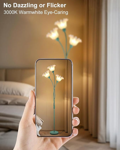 Lightdot Vintage Flower Floor Lamp for Living Room Modern Standing Lamp with DIY Flexible Branch Pole Green Cute Floral Floor Lamps with 5Lbs Heavy Base for Girls' Bedroom/Sofa/Corner(Bulbs Included)
