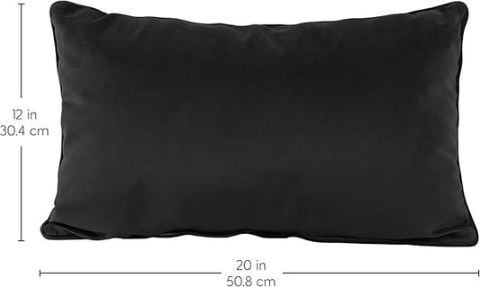 FDP 12" x 20" Velvet Rectangle Lumbar Pillow Set with Piping Decorative Throw Pillow for Home Dcor in Living Room, Bedroom or Lounge (2-Pack) - Onyx, 15159-350