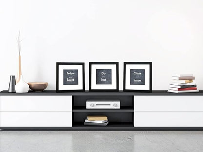 8x8 Picture Frame Set of 3 with Real Glass for Pictures 5x5 with Mat or 8x8 Without Mat, Wall Gallery or Tabletop display Photo Frames in Black
