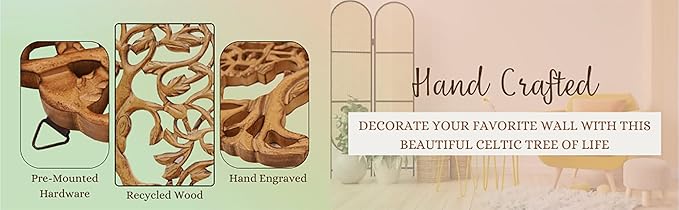 DharmaObjects Handcrafted Wooden Celtic Tree Of Life Wall Decor Hanging Art (Brown)