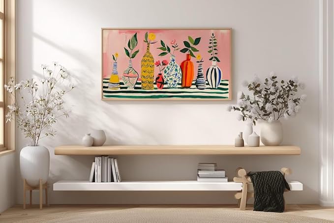 ZHBJSM Colorful Flower Bottle Wall Art Boho Vibrant Patterned Poster Chic Retro Bold Print Decor Playful Maximalist Dopamine Art Aesthetic Prints for Bedroom Living Room 16x24 Inch Unframed