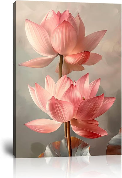 Pink Bathroom Decor Lotus Wall Art Flowers Pictures Modern Spring Floral Paintings Canvas Prints Artwork for Living Room Bedroom Home Decoration Framed