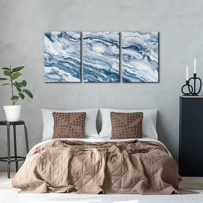 Abstract Wall Art Bedroom Wall Décor 3 Piece Blue Beach Ocean Picture Coastal Theme Nautical Sea Wave Canvas Prints on Canvas Seascape Modern Artwork for Home Living Room Office - 20"x28"x3 Panel