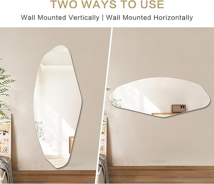 Niccy 61"×24" Frameless Pebble Full Length Mirrors, Long Wall-Mounted Mirror for Living Room, Large Full Body Mirror, Explosion-Proof Tall Hanging-Mirror for Bathroom Bedroom Entryway Decor