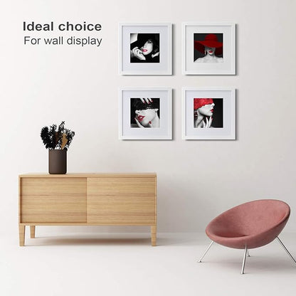 Egofine 12x12 Picture Frames White, Wood Frames with HD Plexiglass for Pictures 8x8 with Mat or 12x12 without Mat, Wall Mounting Display, Set of 4