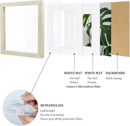 Egofine 8x8 Picture Frame 4PCS, Made of Solid Wood Covered by Plexiglass Display 4x4/6x6 with Mat or 8x8 without Mat, for Table Top Display and Wall Mounting Photo Frame, Distressed Wood Grain