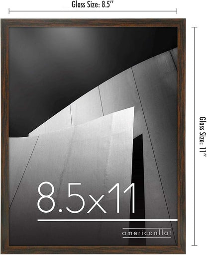 Americanflat 8.5x11 Picture Frame with Shatter-Resistant Glass - Streamline Collection - Thin Border Photo Frame for Tabletop and Wall Display - Hanging Hardware and Easel Stand Included - Walnut