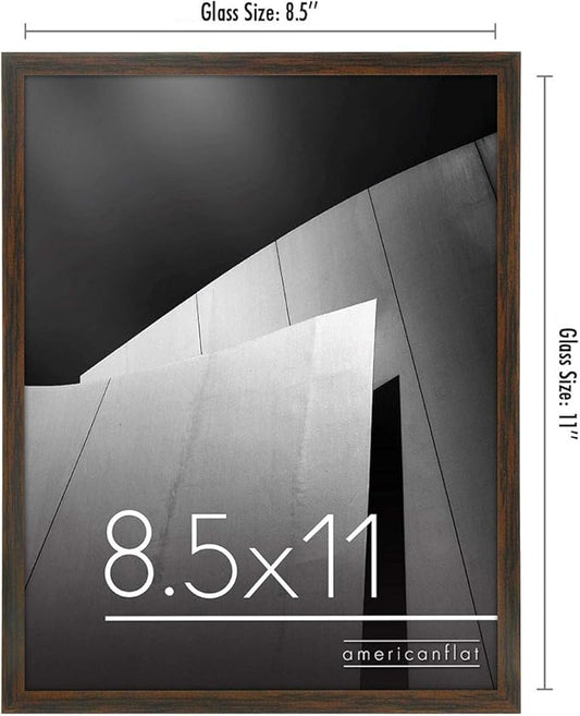 Americanflat 8.5x11 Picture Frame with Shatter-Resistant Glass - Streamline Collection - Thin Border Photo Frame for Tabletop and Wall Display - Hanging Hardware and Easel Stand Included - Walnut