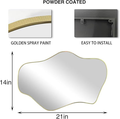 Gold Irregular Mirror, 21"x14" Asymmetrical Wall Mirrors, Modern Frameless Mirror for Wall, Unique Shaped Mirrors for Living Room Bedroom Bathroom Hallway Entryway Fireplace