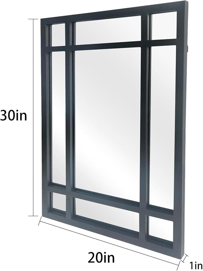 HQiJun Black Rectangle Mirror, Farmhouse Decorative Wall Mirror for Entryway, Living Room, Bedroom, Hallway, Fireplace, Accent Wall Decor (Black1, 30" x 20")