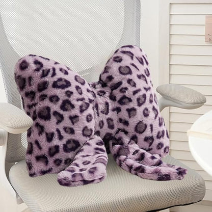 2 Pack Cute Leopard Print Bow Throw Pillows Furry Cheetah Bownote Plush Pillow Decor Bow Lumbar Suffed Pillow for Home Living Room Bedroom Bed Couch Cushion