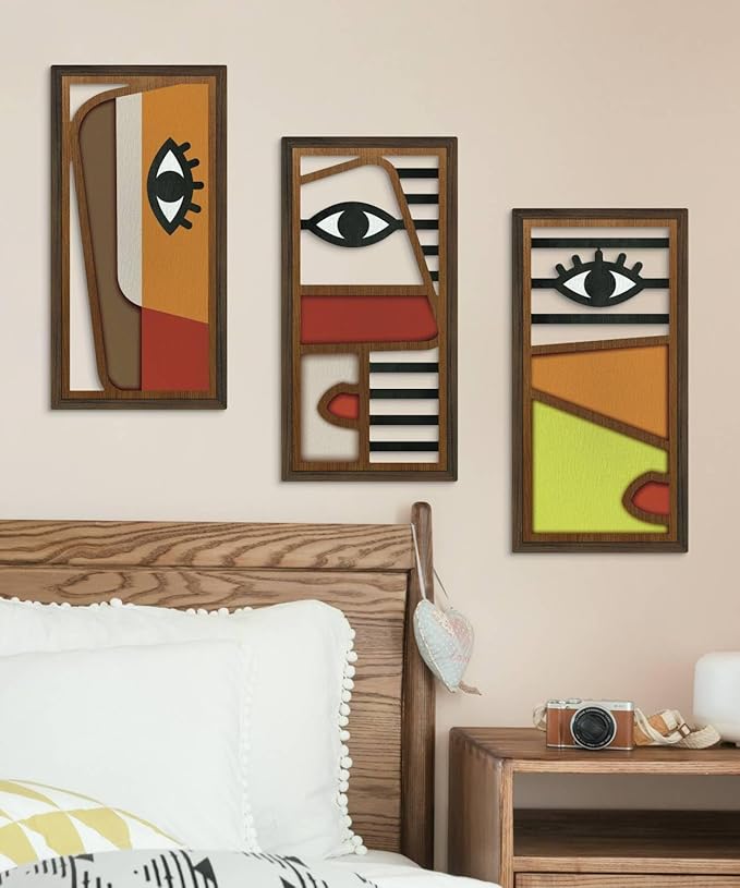 Putuo Decor Abstract Picasso Wall Decor, Set of 3 Modern Minimalist Face Boho Wall Art, Mid Century Aesthetic Style for Living Room Bedroom 16x8 in