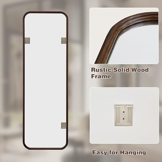 Niccy 63"×20" Wood Frame Rect Full Length Mirror, HD Long Wall-Mounted Mirrors, Large Body Hanging Mirrors for Living Room, Explosion-Proof Decorative Vanity Mirrors for Entryway, Bedroom, Red Walnut